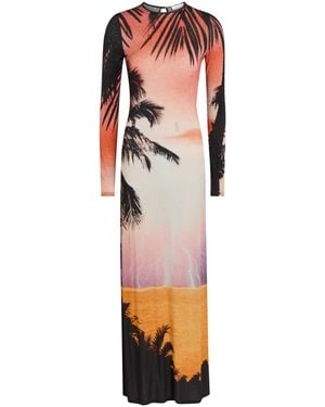 Rabanne Printed Embellished Stretch-Jersey Maxi Dress - Orange