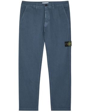 Stone Island Logo-Appliquéd Herringbone Cotton Pants - Blue