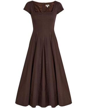 STAUD Wells Stretch-Cotton Poplin Midi Dress - Brown