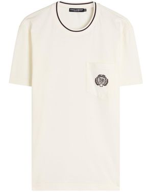 Dolce & Gabbana Logo-Embroidered Cotton T-Shirt - Natural