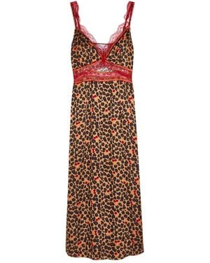 Never Fully Dressed Mimi Cherry And-Print Satin Midi Dress - Brown