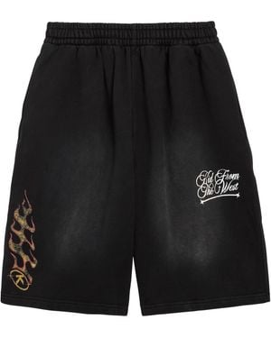 Kidwest Flame Logo-Print Cotton Shorts - Black
