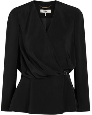 Chloé Draped Woven Wrap Blouse - Black