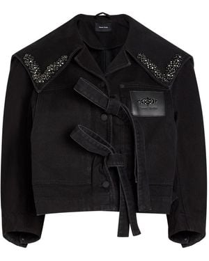 Simone Rocha Crystal-Embellished Cropped Denim Jacket - Black