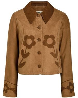 RIXO London Dionne Floral Cropped Suede Jacket - Brown