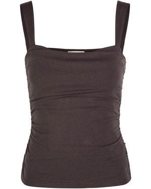Reformation Trish Ruched Stretch-Cotton Top - Brown