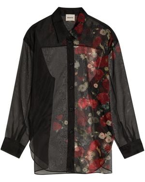 KHAITE Goya Floral-Print Silk-Organza Shirt - Black