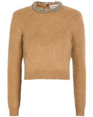 Self-Portrait Bead-Embellished Knit Jumper - Natural