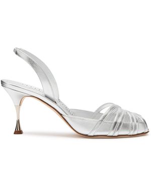 Manolo Blahnik Makanaksli 70 Metallic Leather Slingback Court Shoes - White