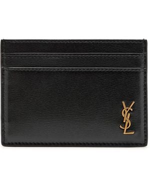 Saint Laurent Logo Leather Card Holder - Black