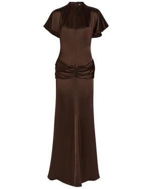 De La Vali Myra Gathered Satin Gown - Brown