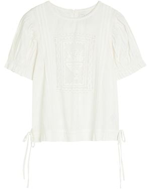 Damson Madder Mabel Lace-Insert Cotton Blouse - White