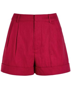 Alice + Olivia Conroy Cuffed Linen-Blend Shorts - Red
