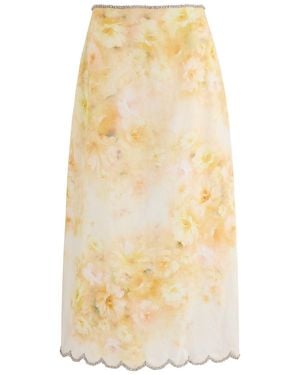 Zimmermann Crush Floral-Print Linen Midi Skirt - Natural