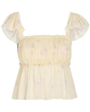 LoveShackFancy Siena Floral-Print Georgette Top - White