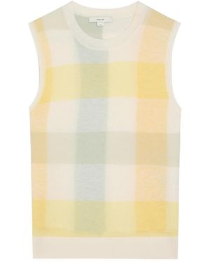 Vince Checked Fine-Knit Wool Tank Top - Yellow