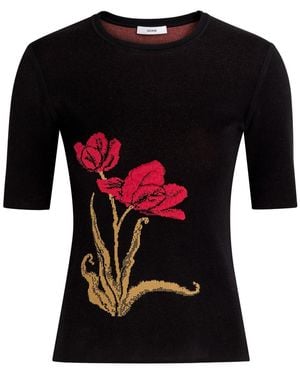 Erdem Floral-Intarsia Knit T-Shirt - Black
