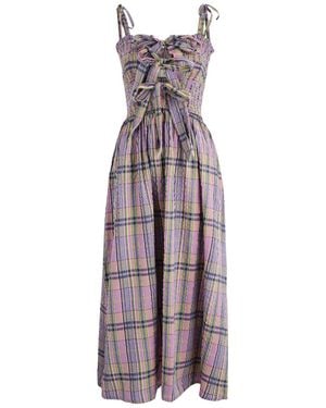 Damson Madder Hattie Checked Cotton Midi Dress - Purple