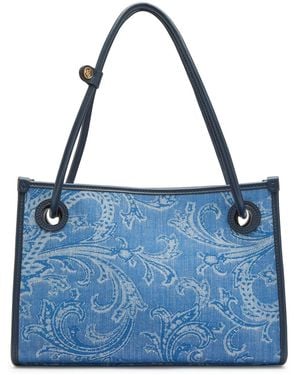 Etro Shopping Jacquard Leather And Tote Bag - Blue