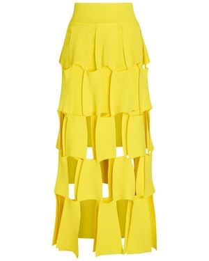 A.W.A.K.E. MODE Paneled Trapeze Knit Midi Skirt - Yellow
