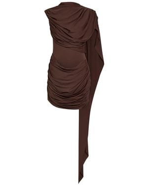 De La Vali Elara Draped Stretch-Jersey Mini Dress - Brown