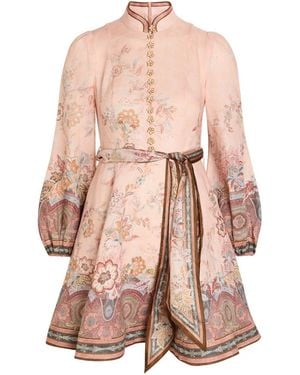 Zimmermann Alchemy Floral-Print Belted Linen Mini Dress - Pink