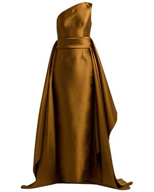 Solace London Charo One-Shoulder Faille Gown - Brown