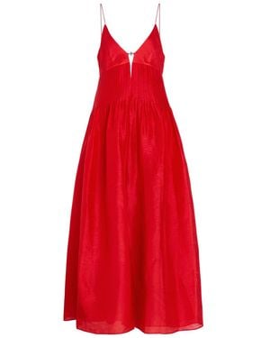 Tory Burch Pleated Linen And Silk-Blend Maxi Dress - Red