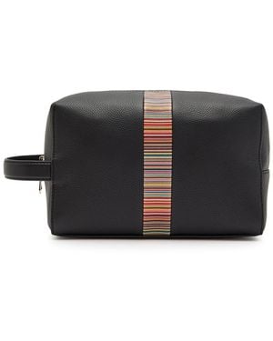 Paul Smith Signature Striped Grained Leather Wash Bag - Black