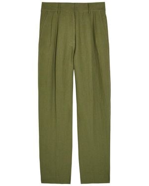 Blazé Milano Fox Pleated Straight-Leg Linen Trousers - Green