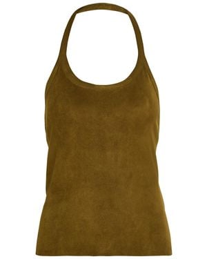 Stouls Cherry Halterneck Stretch-Suede Top - Green