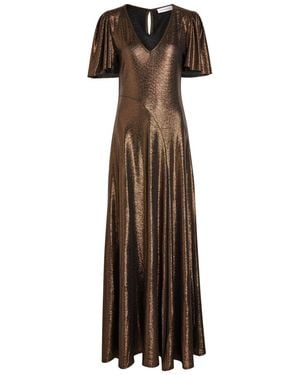 Luxe de Valentina Fluted Como Metallic Jersey Gown - Brown
