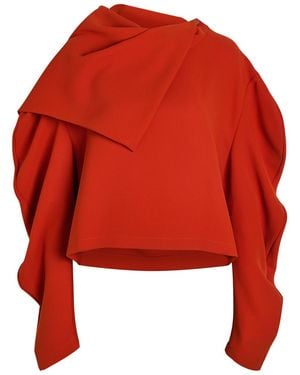 A.W.A.K.E. MODE Draped Panelled-Collar Crepe Top - Red