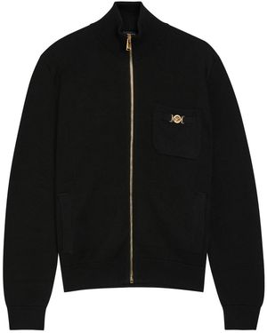 Versace Zip-Through Cotton And Cashmere-Blend Jumper - Black