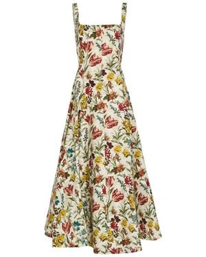 Alice + Olivia Polly Floral Linen-Blend Midi Dress - White