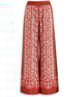 La DoubleJ Printed Silk-Twill Trousers - Red