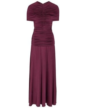 Self-Portrait Gathered Stretch-Jersey Midi Dress - Purple