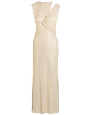 Self-Portrait Crystal-Embellished Mesh Midi Dress - Natural