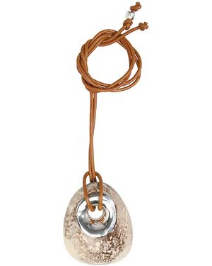 Dinosaur Designs Large Rock Pendant On Leather - Metallic