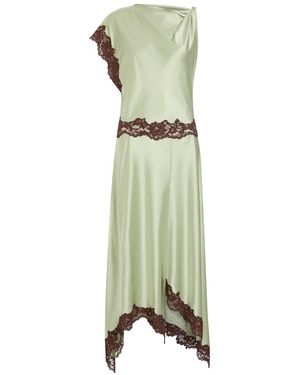 De La Vali Adriana Asymmetric Satin Midi Dress - Green