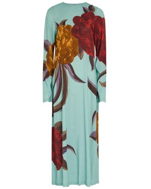 La DoubleJ Floral-Print Stretch-Jersey Midi Dress - Blue