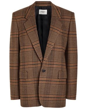 Saint Laurent Houndstooth Wool Blazer - Brown