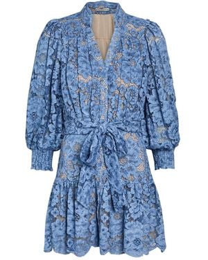 Alice + Olivia Cora Belted Guipure Lace Mini Dress - Blue