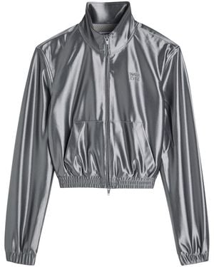 T By Alexander Wang Shrunken Logo-Embossed Satin Track Jacket - Black