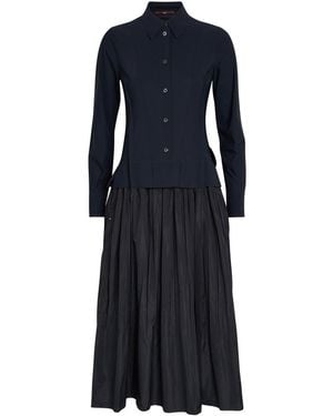 High Stretch-Nylon Midi Shirt Dress - Blue