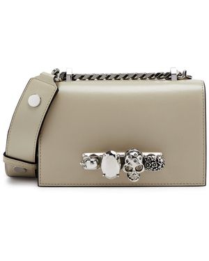 McQueen The Biker Jeweled Satchel Mini Leather Shoulder Bag - Gray