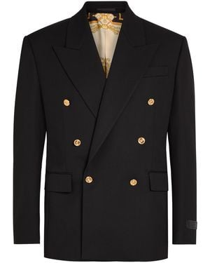 Versace Double-Breasted Wool Blazer - Black