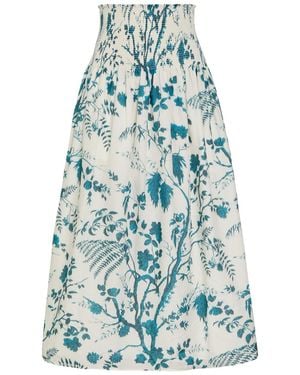 Erdem Floral-Print Cotton And Linen-Blend Midi Skirt - Blue