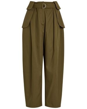 Loewe Layered Barrel-Leg Cotton-Blend Trousers - Green