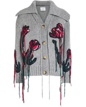 Erdem Embroidered Wool And Cotton-Blend Cardigan - Grey